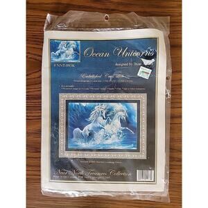 VTG Near North Treasures Ocean Unicorns Cross Stitch Kit Embellished Mystic NEW
